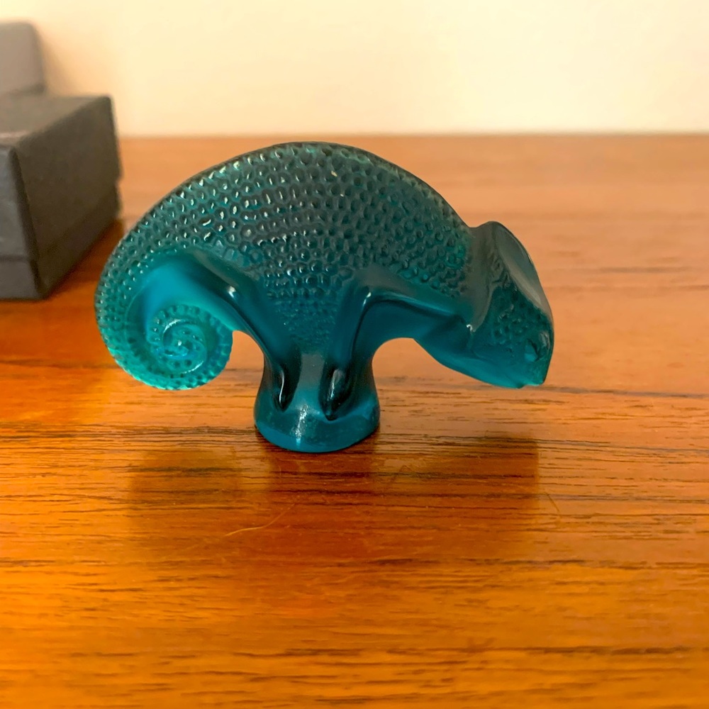 Lalique Signed Turquoise Crystal Chameleon